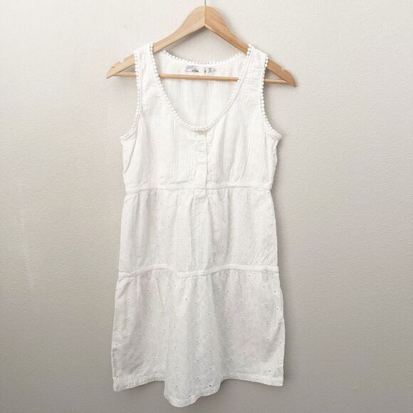 PRANA | Kendall Sleeveless Eyelet Mini Dress White Dot Trim | Size Medium - Picture 2 of 9